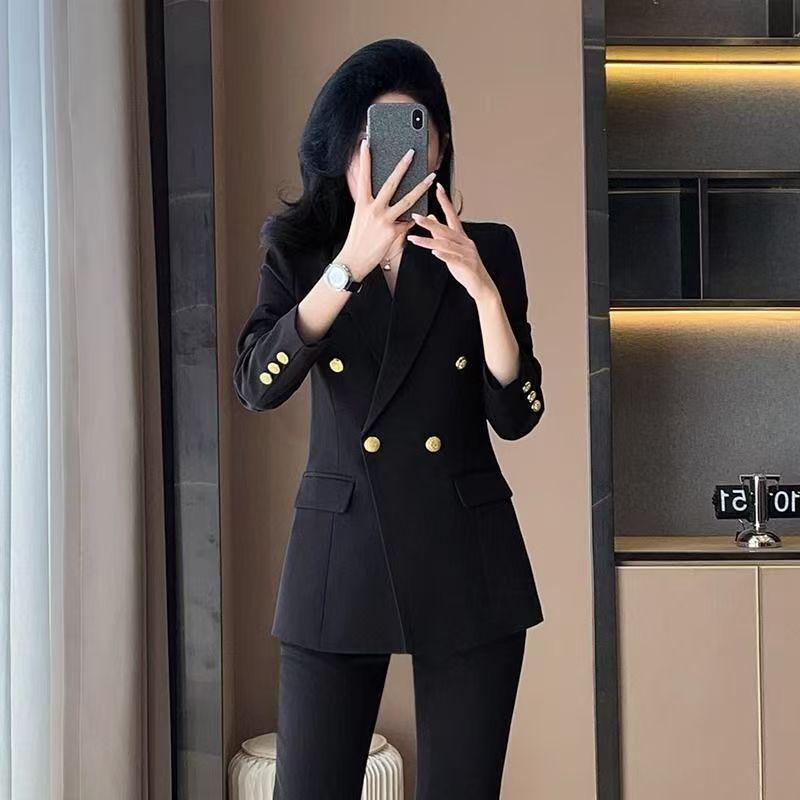 Women s Spring/Autumn 2026 Elegant Black Suit Jacket - College Student Formal Workwear 5XL