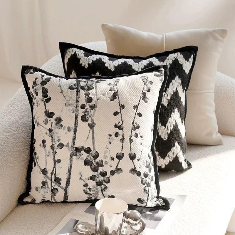 Black & White Modern Throw Pillow Covers Set - Neutral Abstract Striped & Plush Cushion Covers for Living Room Sofa Decor