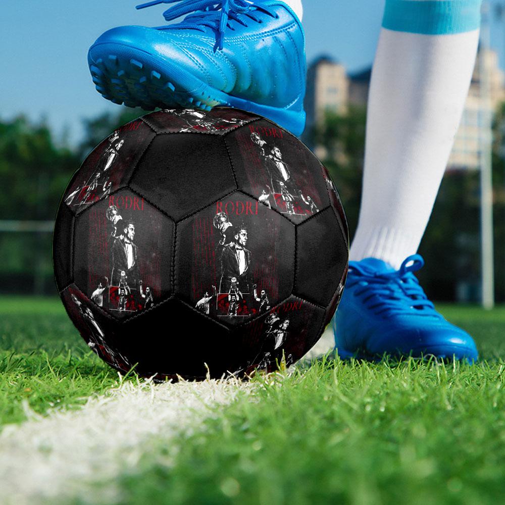 Rodri Size 5 Soccer Ball, Machine-Stitched PVC, Durable & High Bounce, All Ages Fit, fan merchandise, matches & outdoor use.