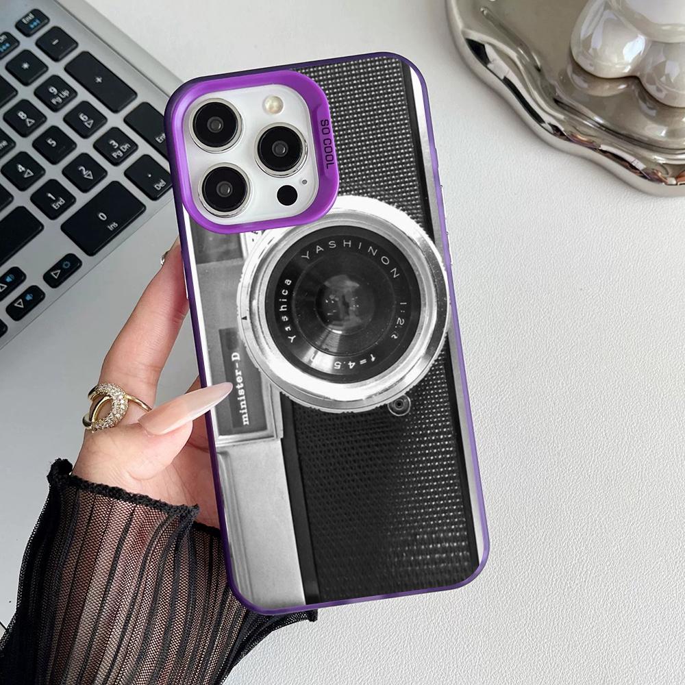 Style Camera Vintage Phone Case Matte Colored Silver For Iphone 17 16 15 14 Pro Air 13 12 Plus 11 7 8 Max Luxury Cover