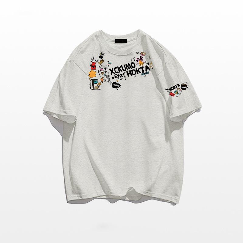 

Женская футболка из чистого хлопка белого цвета с коротким рукавом - Свободный крой, Американский стиль, Летняя коллекция 2025 3XL