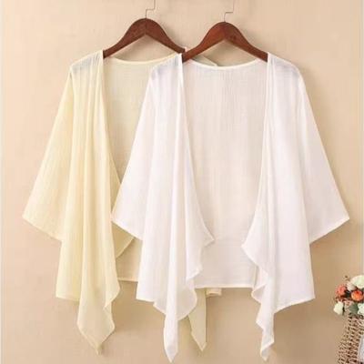 Cardigan Léger en Bambou Protection Solaire d'Été pour Femme Couleur Unie Couche Extérieure Polyvalente Châle Manches Trois-quarts Lin Cache-maillot Petit