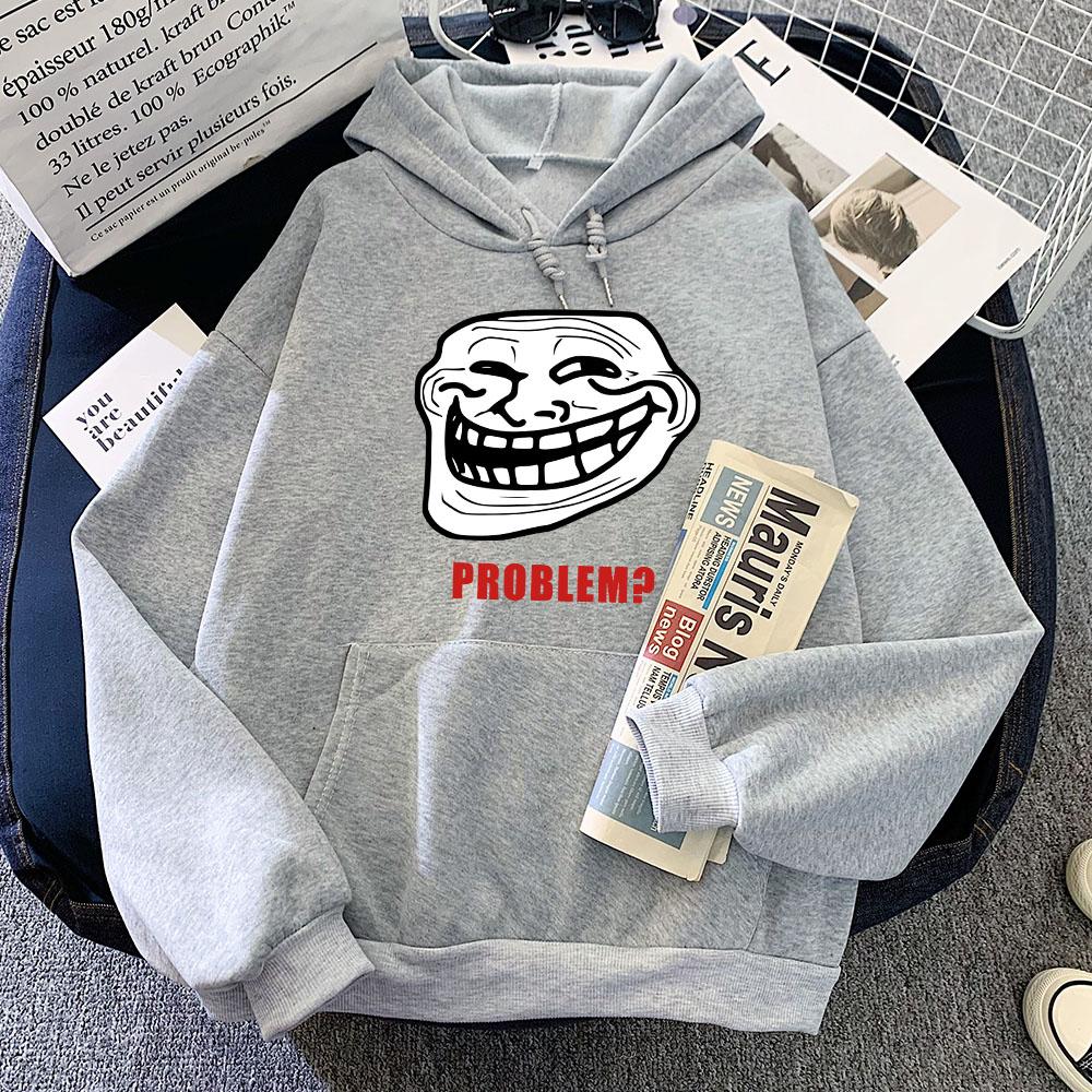 

Problem Trollfaces Hoodies Funny Graphic Printing Sweatshirts Winter Women Long Sleeve Warm Pullovers Hooded Cartoon Clothes 3XL