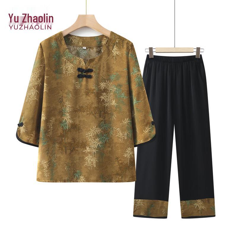 YUZHAOLIN Mid-Aged Women s Summer Two-Piece Set 4XL