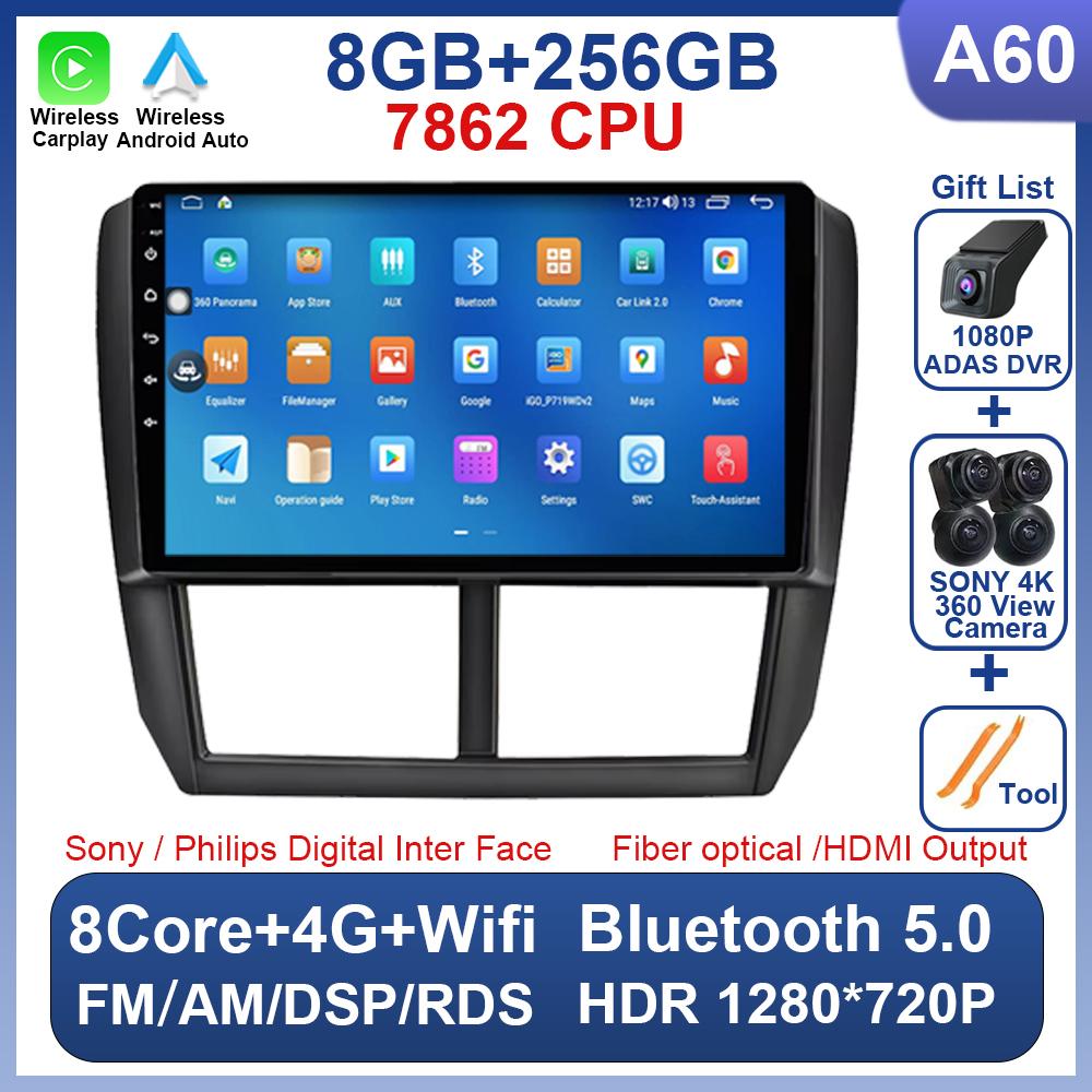 Android 14 Car Radio For Subaru Forester 3 SH 2007-2013 For Impreza GH GE 2 Din Multimedia Player Head Unit Wireless Carplay DSP