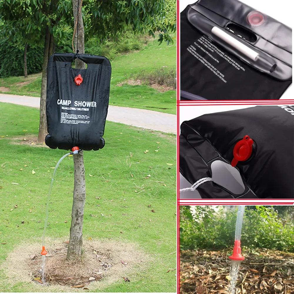 1 Stück 20L Tragbare Camping Faltbare Duschtasche Outdoor Reise Wandern Strand Schwimmen Solarbeheizt Abnehmbarer Schlauch Badewasserbeutel