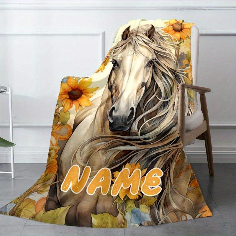 Sunflowers And Horses Customize Your Name Blanket Warm Comfortable And Soft Blankets Are Suitable For Home Lunch Break Blanket Office Sofa Sofa Gift