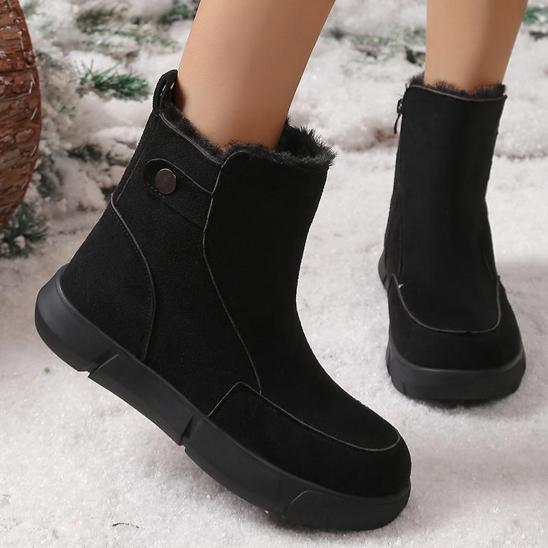 Fashion Faux Suede Zip Decor Work Boots Women Winter Warm Thicken Plush Thick Sole Snow Boots Comfort Non Slip Platform Casual Shoes