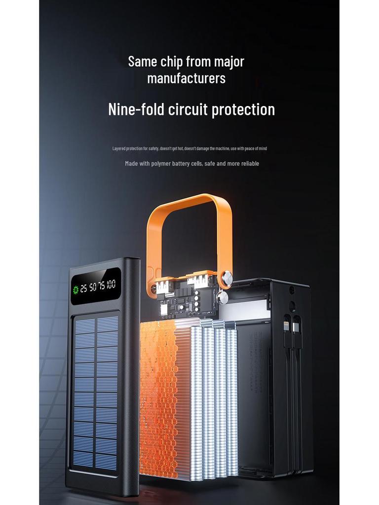 Large-Capacity 120W Solar Power Bank with 100,000mAh and Built-in Fast Charging Cable for Outdoor Use