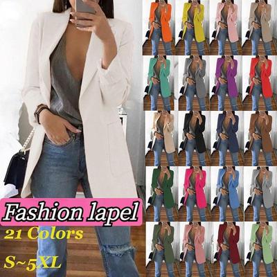 Blazer de mujer con frente abierto, manga larga, talla grande, informal, con bolsillos