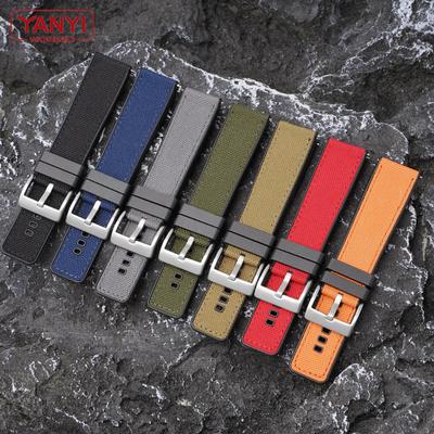 Thickened Nylon Strap with Silicone Rubber Bottom Watchband 22mm 24mm for Timex B-reitling Ca-sio Watch Band Mens Wristband