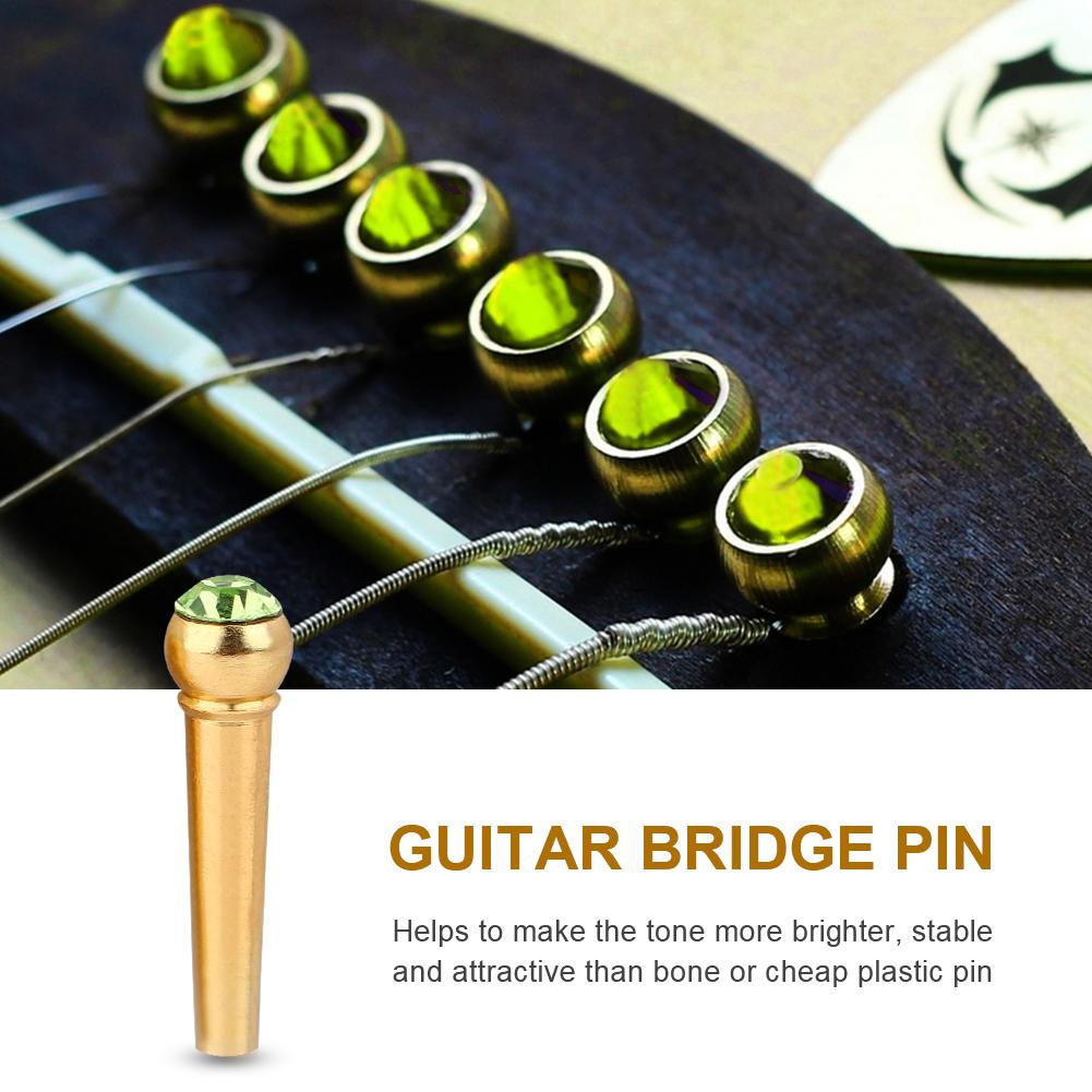 6Pcs Brass Made Guitar Bridge Pins with Crystal Glass Dot Decor Music Instrument Parts
