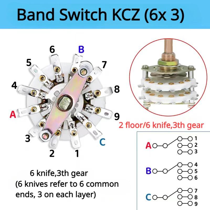 

High Quality KCZ 1 Pole 6/7/8/9/10/11 4 Pole 3/5 Position With Channel Rotary Switch Selector With Cap Rotary Switch Selector Knob K7-1
