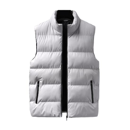 

Мужской жилет с воротником-стойкой, без рукавов, с карманами на молнии, однотонный жилет, пальто, утолщенный теплый ветрозащитный жилет, верхняя одежда XL серый
