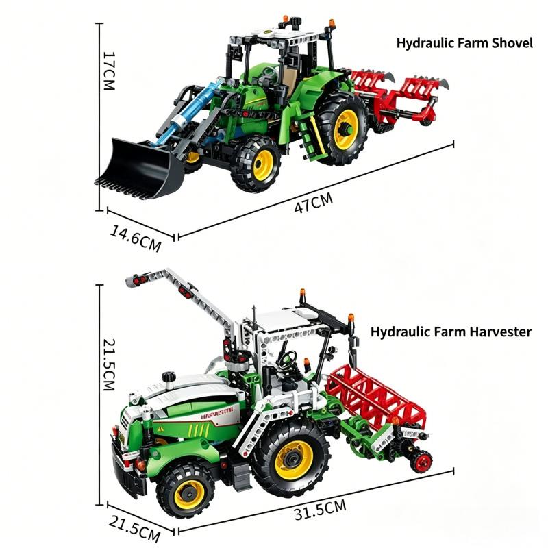 2-in-1 Hydraulic Agricultural Tractor Building Block Set, Including a Farm Loader and a Combine Harvester Mechanical Engineering
