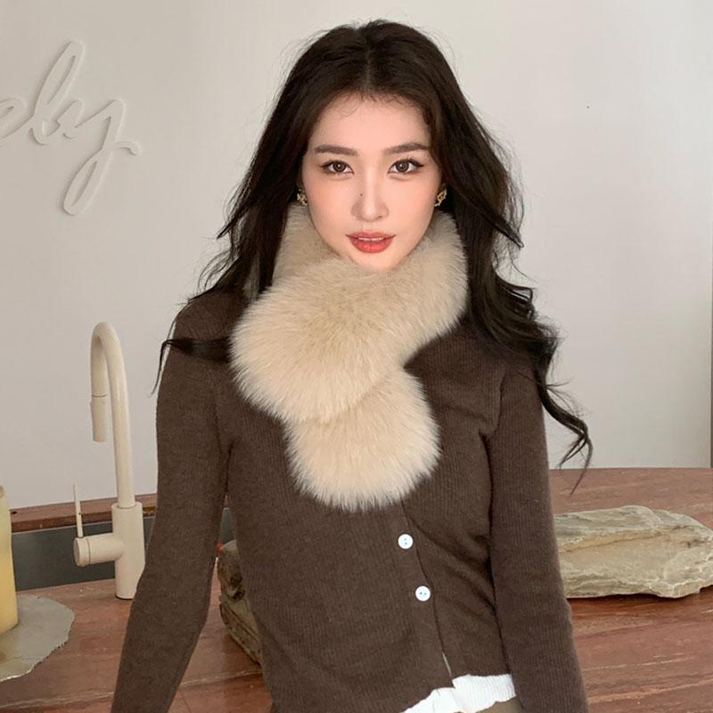 Korean Style Double-Sided Real Fur Scarf for Women - Fox and Mink Rabbit Fur Neck Warmer, Versatile Winter Fur Collar