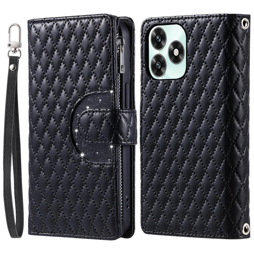 Phone Case For Honor Play10A 4G / X5c Plus 4G / X5c 4G Zipper Pocket Glitter Leather Phone Cover with Wrist Strap