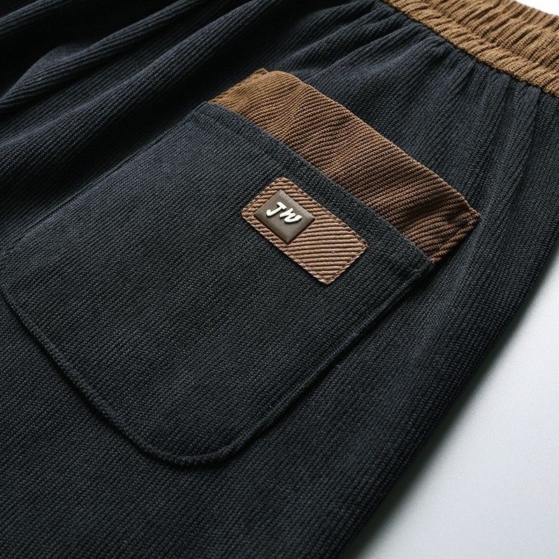 Autumn New Casual Pants for Men Loose Striped Velvet Straight Leg Pants Corduroy 9-inch Sports Pants