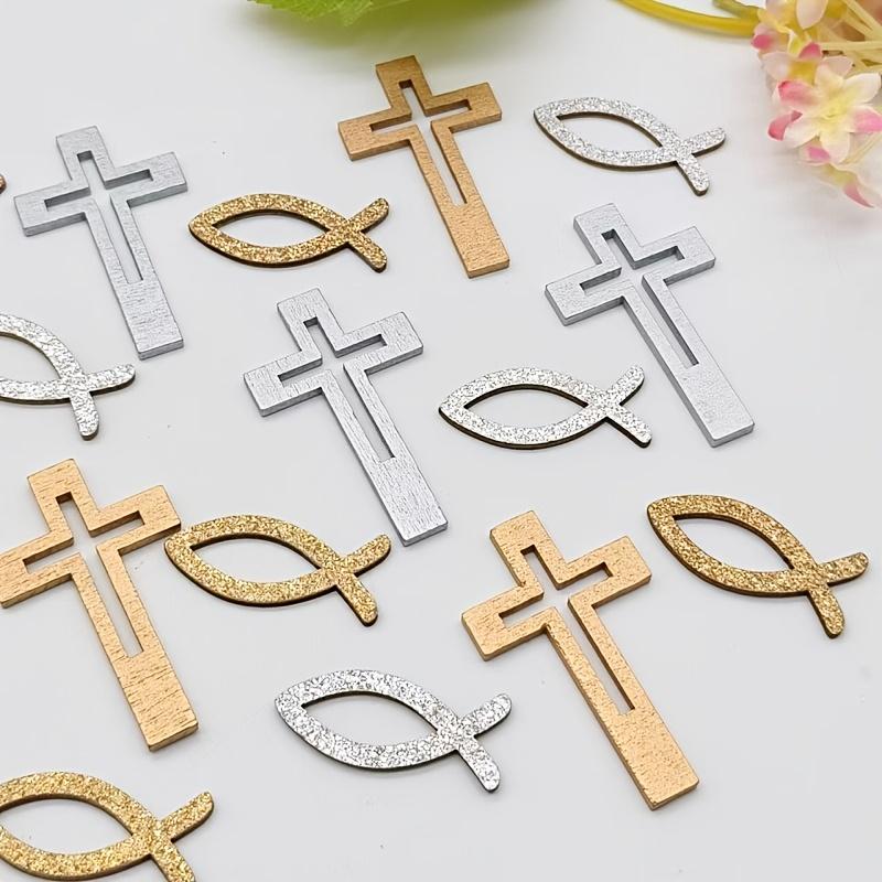50pcs Party Table Decoration Supplies, Wooden Fish and Cross Decorative Pieces Perfect for Tabletop Display or Craft Projects