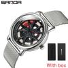 SANDA Top Men Quartz Watches Sports Car Watch Waterproof Sport 360℃ Rotating Rim Hub Wheel Wristwatch Car Quartz Men's Watches