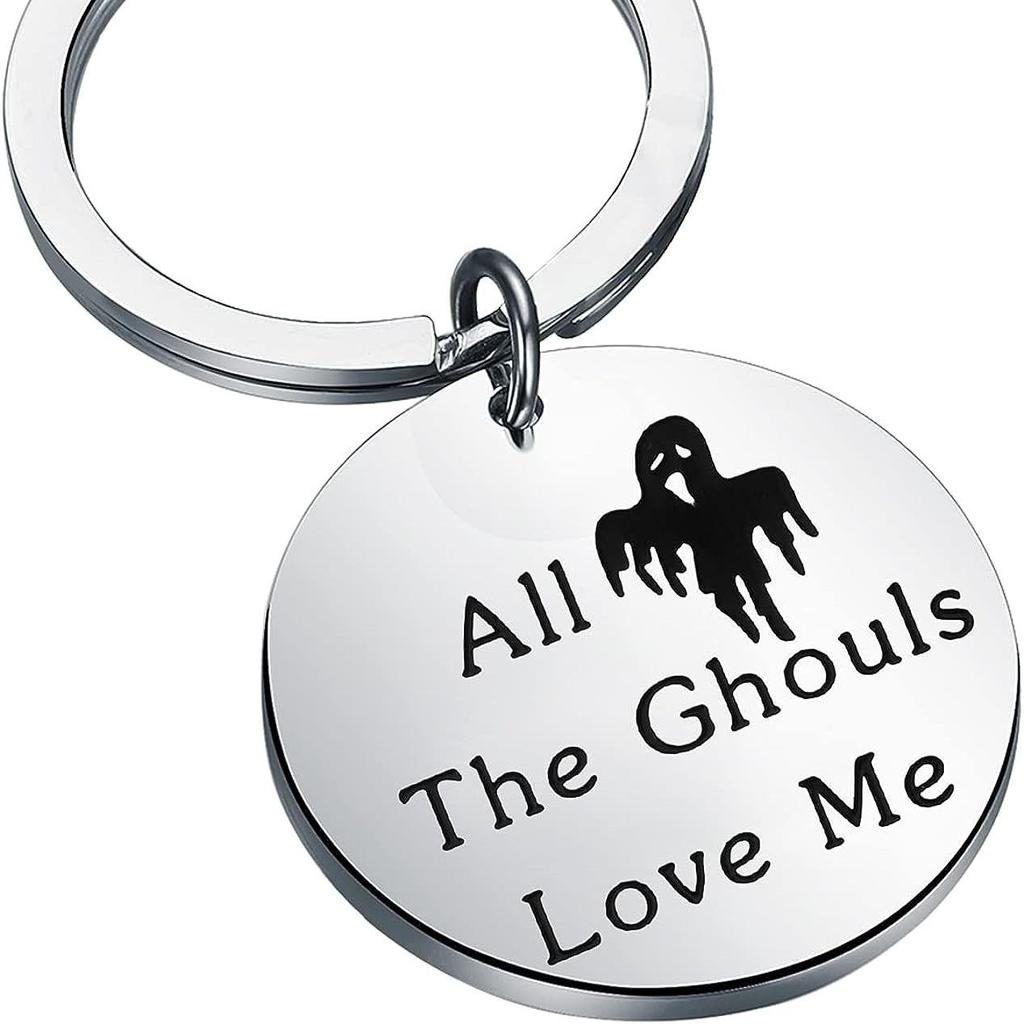 All The Ghouls Love Me Ghost Stainless Steel Keychain Halloween Design Fashion Bag Pendant Practical Festival Gift