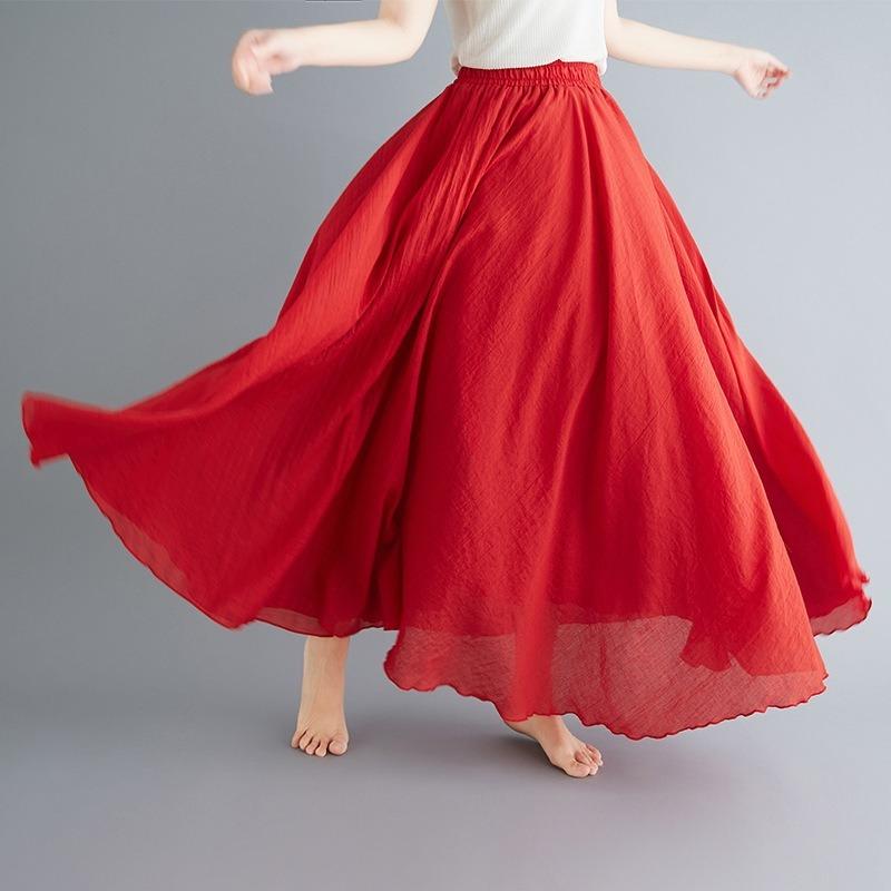 

Повседневные свободные элегантные женские юбки, летняя новинка, большой размер, хлопковая и льняная эластичная юбка А-силуэта с высокой талией, женская однотонная модная длинная юбка 3294 L