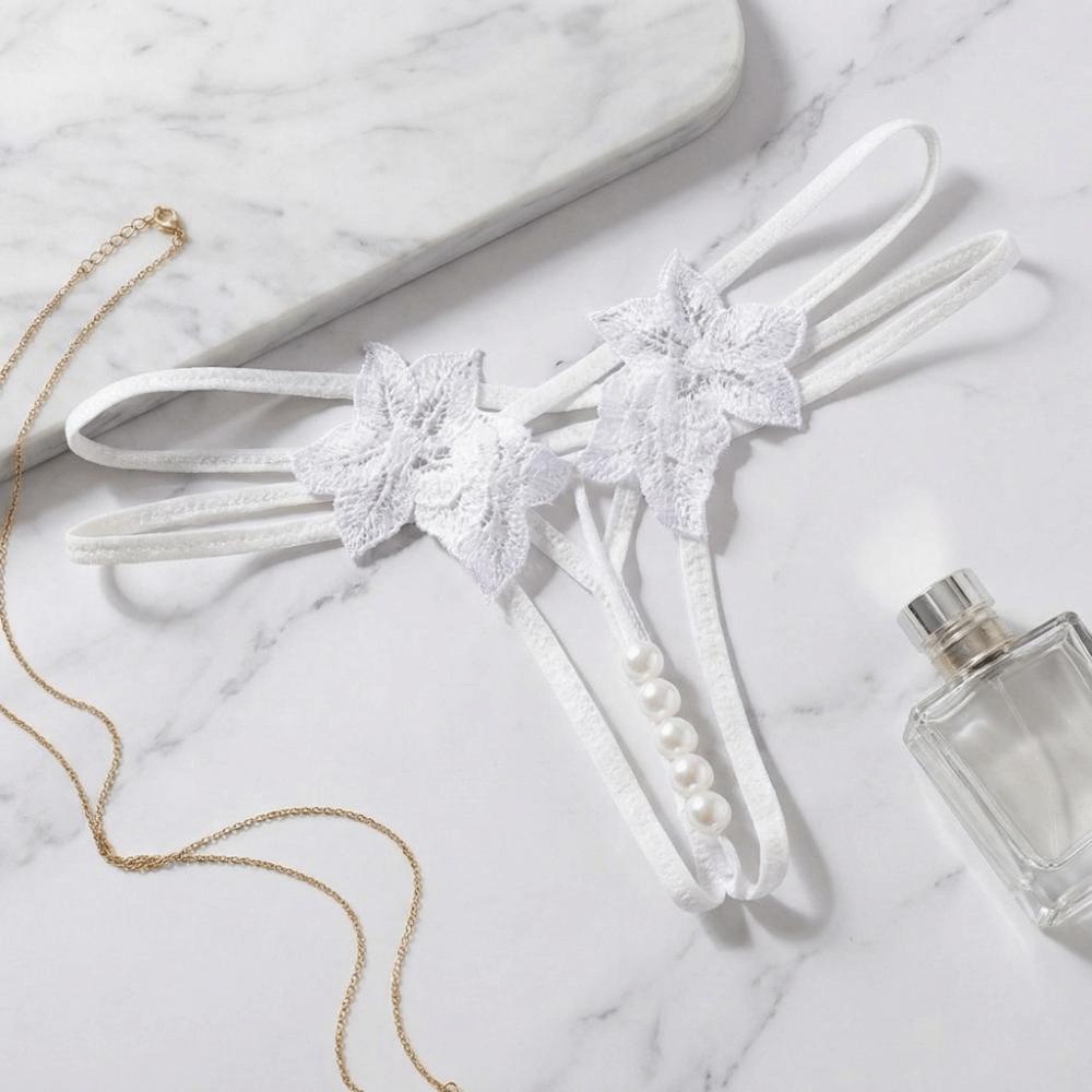 Hollow-out Women's Thong Low-waist Mesh Lace Briefs Breathable Pearl Lace Underwear Female