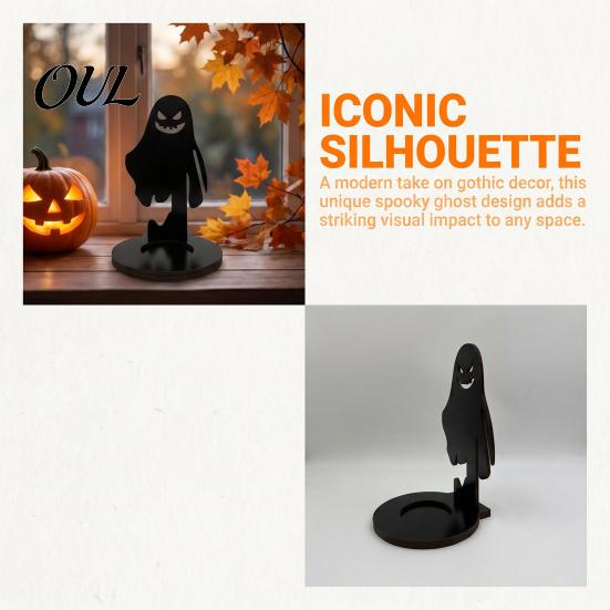 Anti Deformation Wood Base Halloween Wooden Shadow Candle Holder, Scarecrow Bat Black Cat Ghost Silhouette Artistic Table Ornament for Home