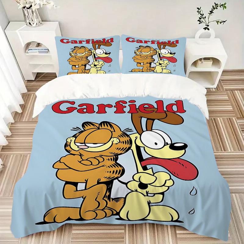 3-teiliges Bettwäsche-Set Garfield Hund Enthält 1 Bettdecke + 2 Kissenbezüge, Ohne Kissenfüllungen, Weich Bequem,a0910205