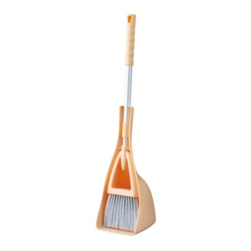 Nihon Clean Tech Compact Telescopic Broom and Dustpan Set, 10cm Wide x 47cm Long, Adjustable Length, Indoor/Outdoor Use, Entryway, Balcony, Orange