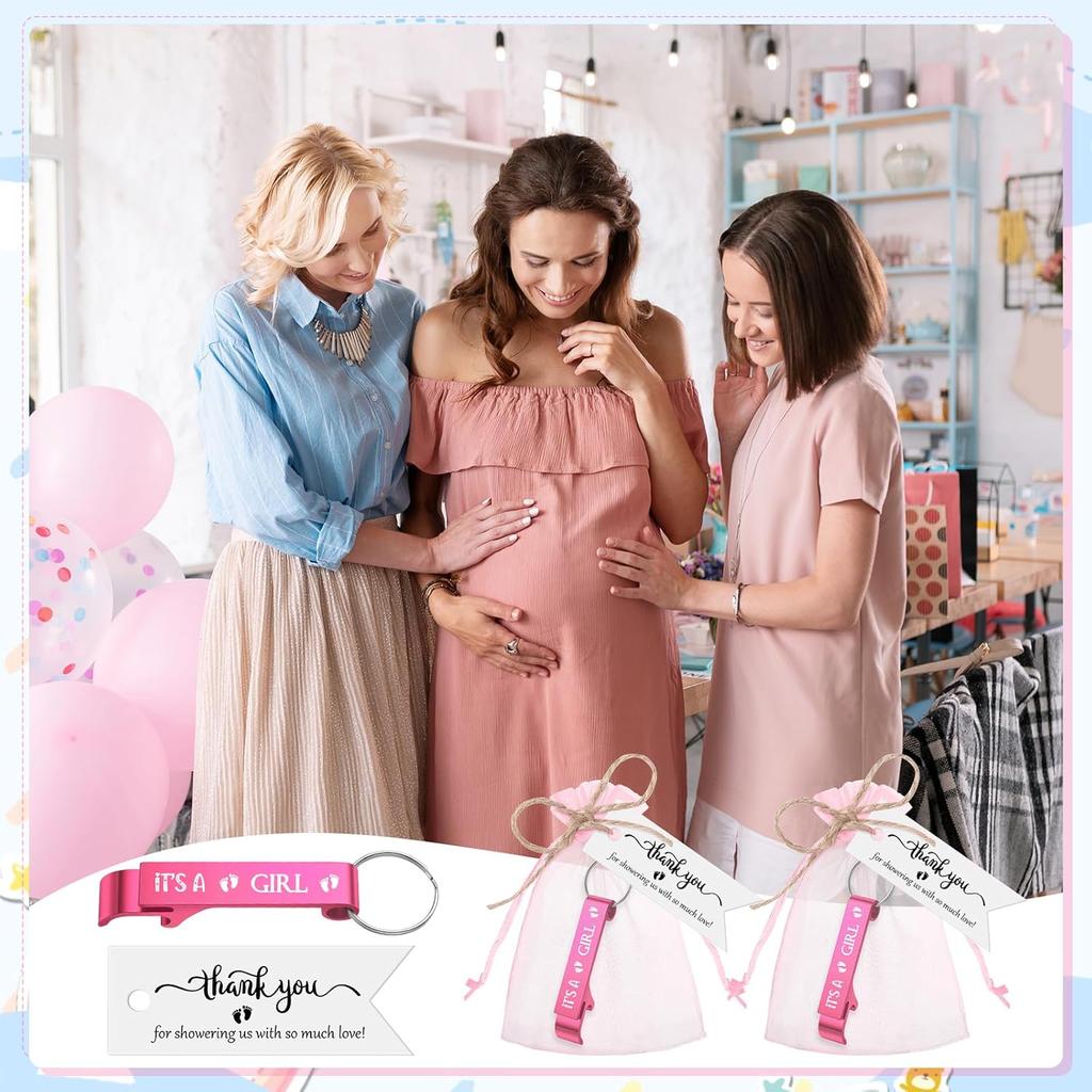 Maxcheck 50 Sets Baby Shower Bottle Opener Favors for Guest Includes It's a Girl Keychain Pink Bottle Opener Aluminum Keychain Baby Shower Thank You