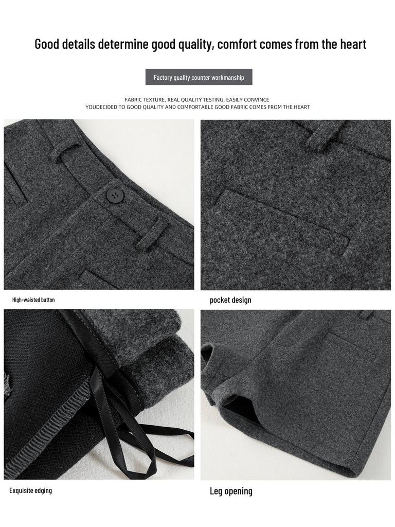 Women's High-Waist Bootcut Gray Wool Shorts - Autumn/Winter Slim Fit Hot Pants
