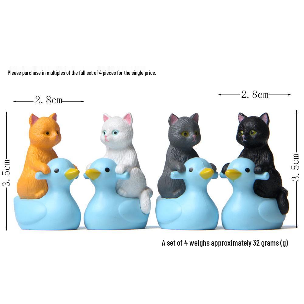 Playful Series: Hand-Painted Cats & Kittens on Ducks - Micro-Landscape Figurines