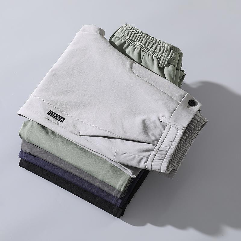 Men's Summer Ice Silk Quick-Dry Elastic Casual Pants - Breathable, Loose, Straight Sports Trousers