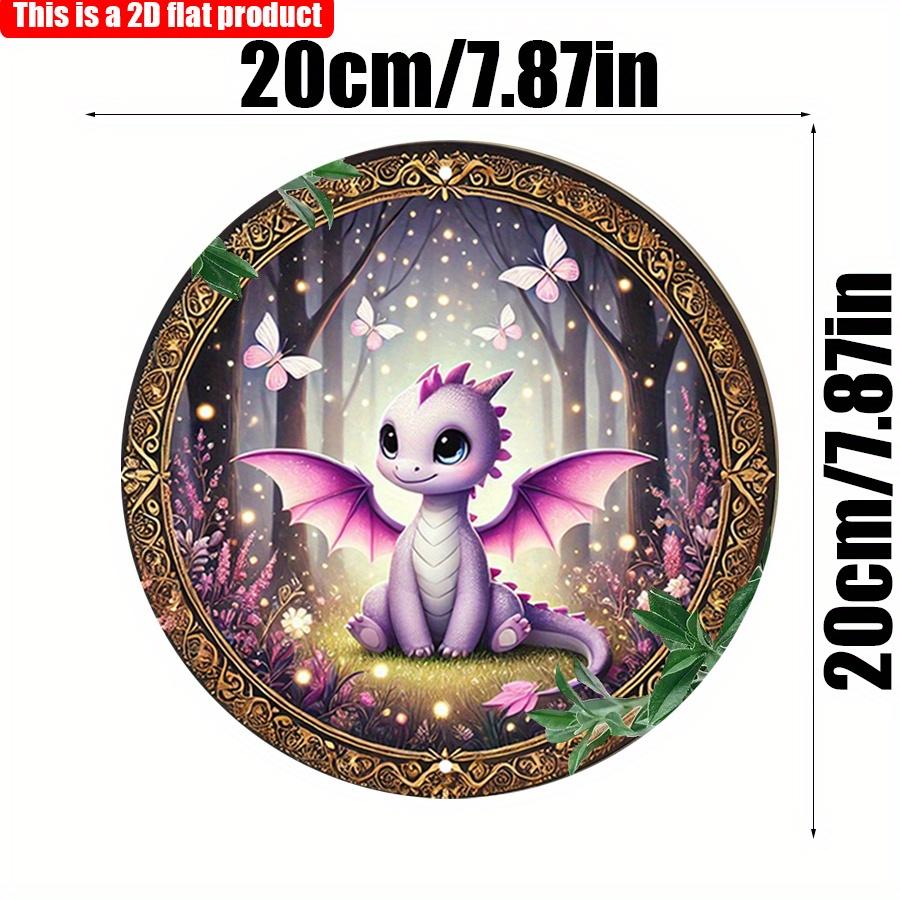 

2D Flat 20*20см 1шт фиолетовый дракон и бабочка узоры фэнтези круглая декорация, лесной пейзаж волшебный стиль настенная живопись табличка, подходит для детей Bedr 20*20cm