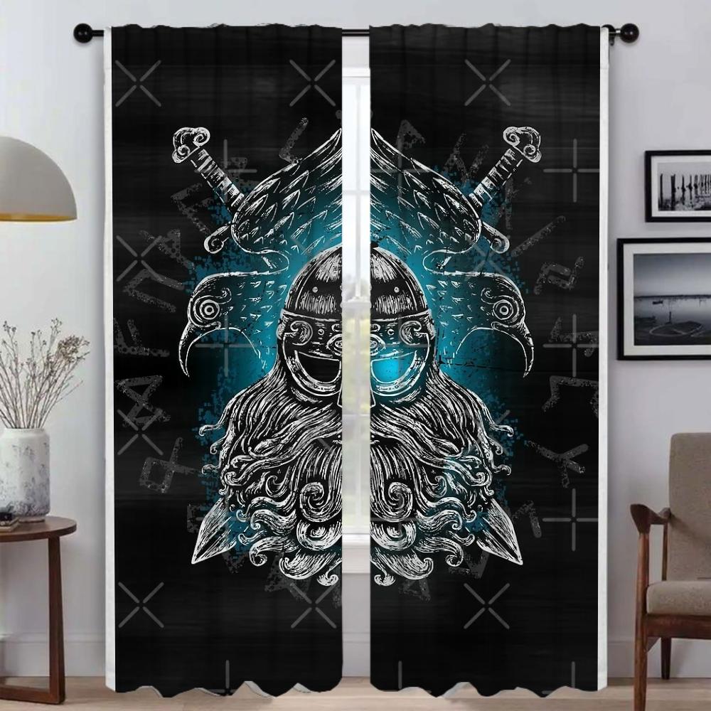 Vikings Odins Ravens Muninn Elegant Room Curtains 2 Pieces Window Curtain Shades Curtains for Bedroom Halloween Decoration Child