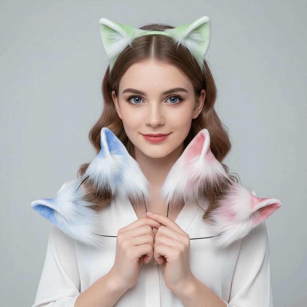 Flexible Cosplay Ears Hair Hoop Gradient Color Handmade Animal Headband Festival Gifting