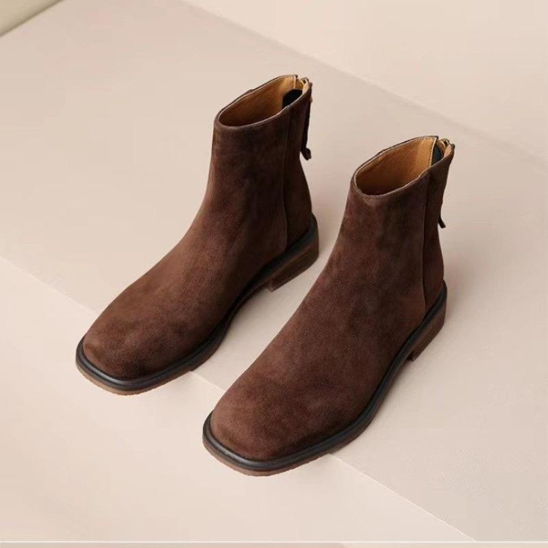 

Современные ботинки из коровьей замши, женские туфли с квадратным носком на весну/осень, распродажа, новые однотонные лаконичные женские ботинки на среднем каблуке 35