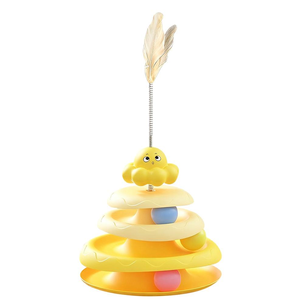 Niedrige interaktive Drehteller-Katzenball-Schleuder 4-stufige Katzen-Spielplatte drehbar Intelligenztraining Katzenturm Kätzchen