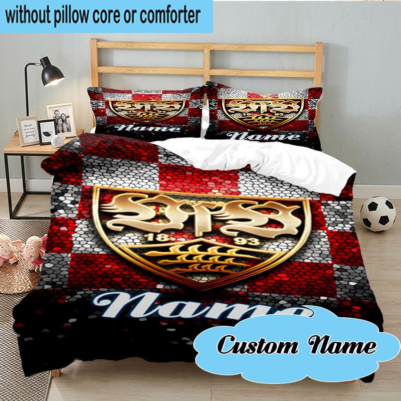 3PCS Custom Name VfS Crest Flame Bedding Set, Including 1pc Duvet Cover And 2pcs Pillowcases, Suitable for dorms and bedrooms Gift