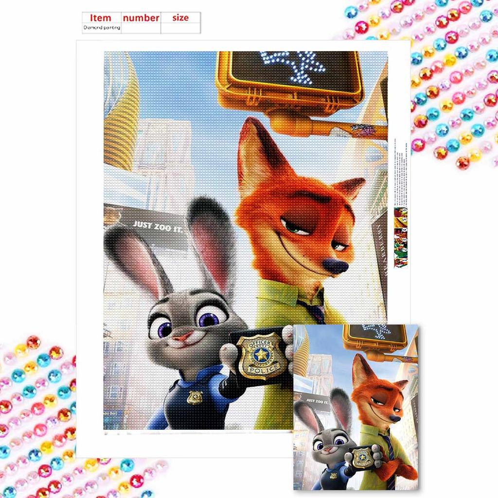 Full Round Diamond Painting The Rabbit and The Fox Art Rhinestone Picture Mosaic DIY 5D Cross Stitch Embroidery Home Decoration