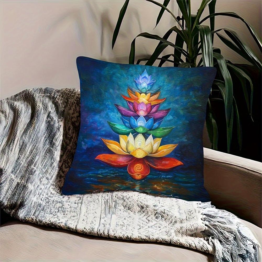 7 Chakras Lotus Flower Pillow Cover Colorful Spiritual Yoga Print Cushion Case For Sofa Couch Boho Meditation Room Decor Zen