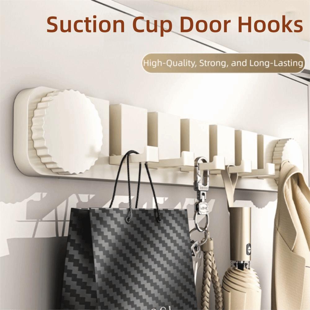 Space-Saving Suction Cup Door Hook Strong Vacuum Suction Easy Install Wall-Mounted Clothes Hanger Foldable Hook 6 Hooks