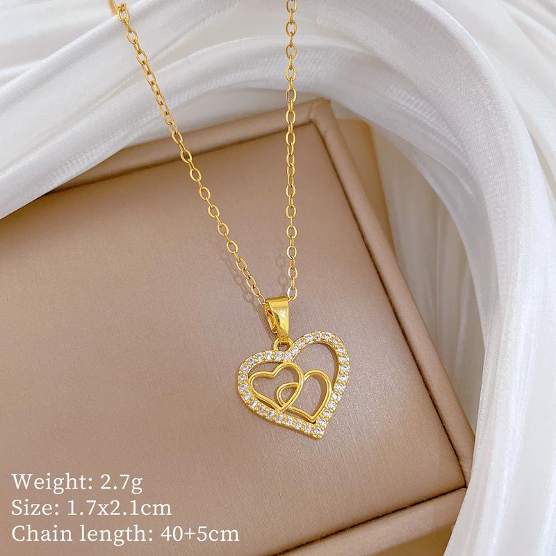 Copper Micro-Inlaid Light Luxury Fashion Personality Temperament Gorgeous Full Diamond Necklace Women'S Versatile Collarbone Chain Titanium Steel