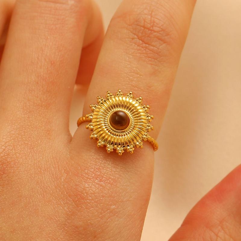 Stainless Steel Green Natural Stone Rings for Women Men Vintage Trend Punk Jewelry Gold Color Opening Ring Waterproof Gift New