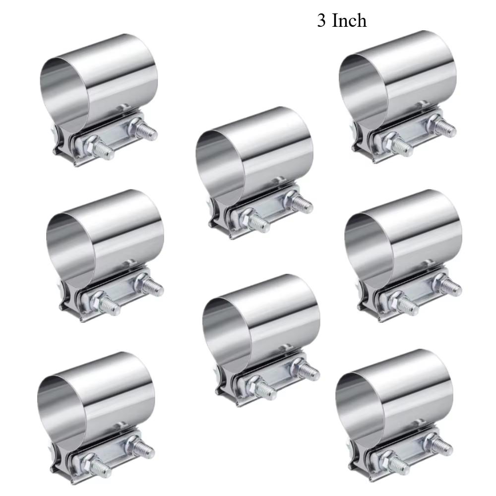 4/8pcs 3 Inch Butt Joint Exhaust Band Clamp Muffler Sleeve Coupler Stainless Steel
