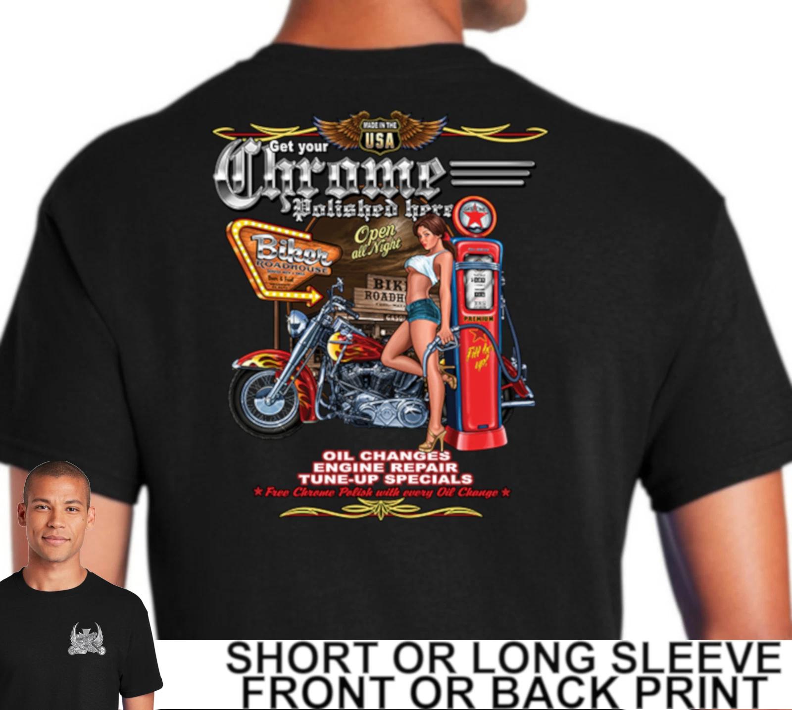 Biker Life Get Your Chrome Polished Roadhouse Sexy Girl Motorcycle Mens T Shirt M