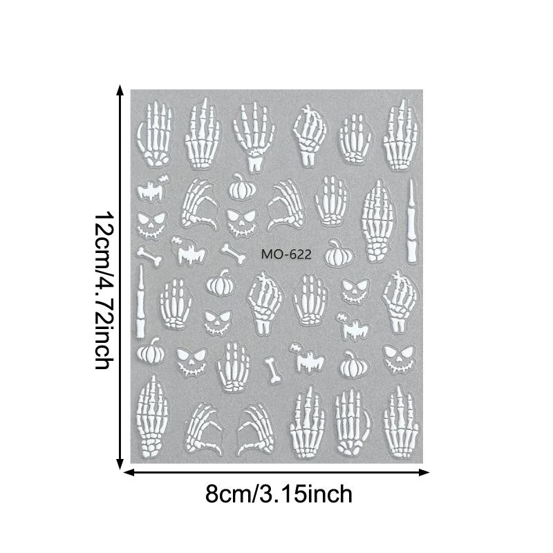 5D Halloween Christmas Nail Stickers Relief Skeleton Nail Decal Halloween Party Manicure Slider