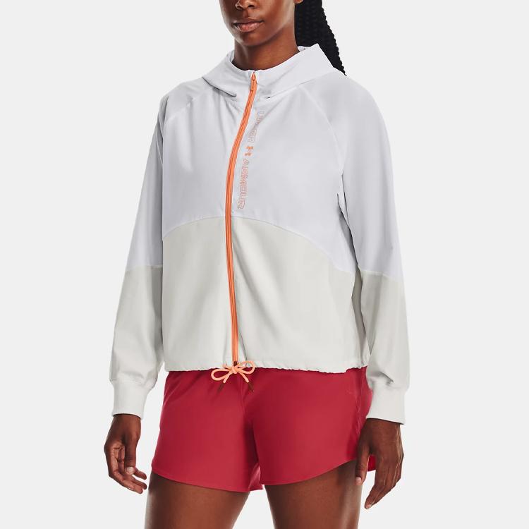 Under Armour Solid Color Letter Print Zip Jacket Women Jackets White 1369889-100