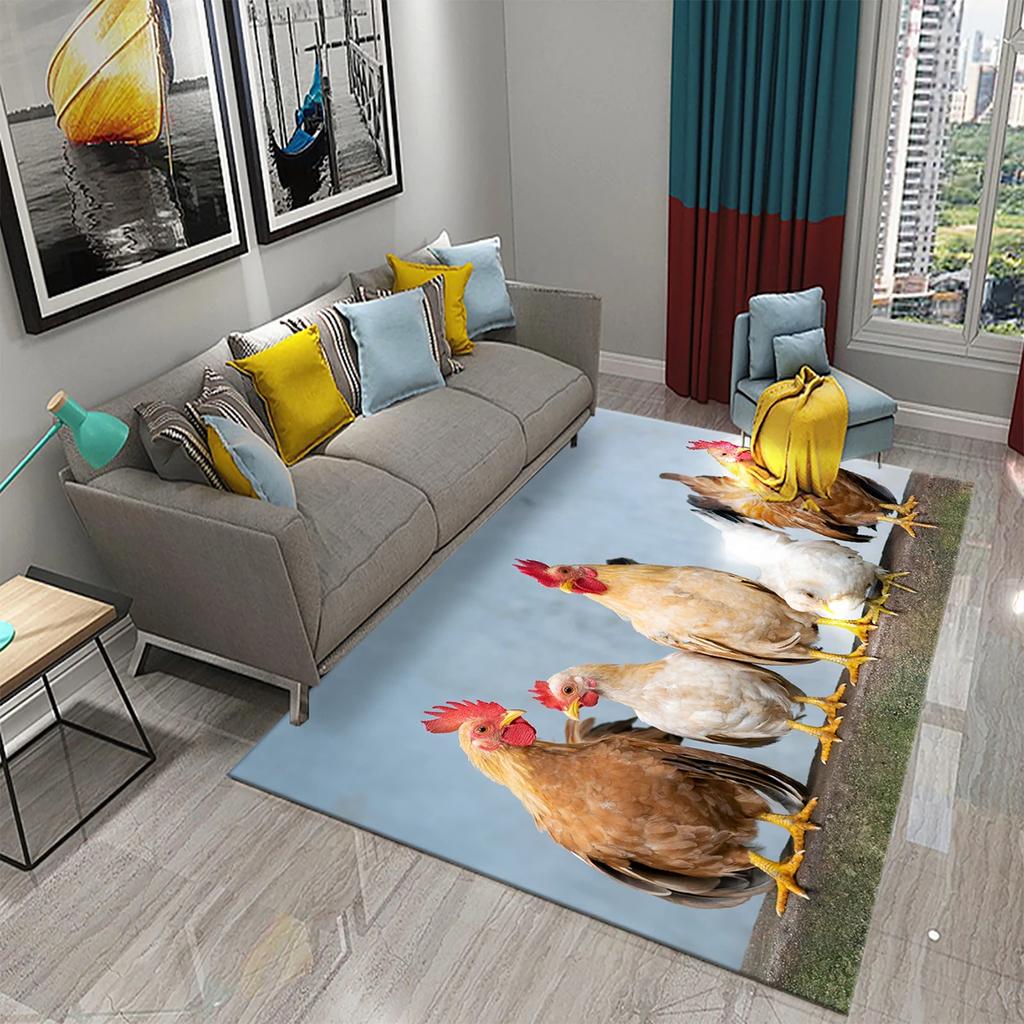 3D Kawaii Niedlicher Hühnermuster-Druckteppich für Küche Wohnzimmer Schlafzimmer Rutschfest Saugfähig King Size Teppich für Heimdekor